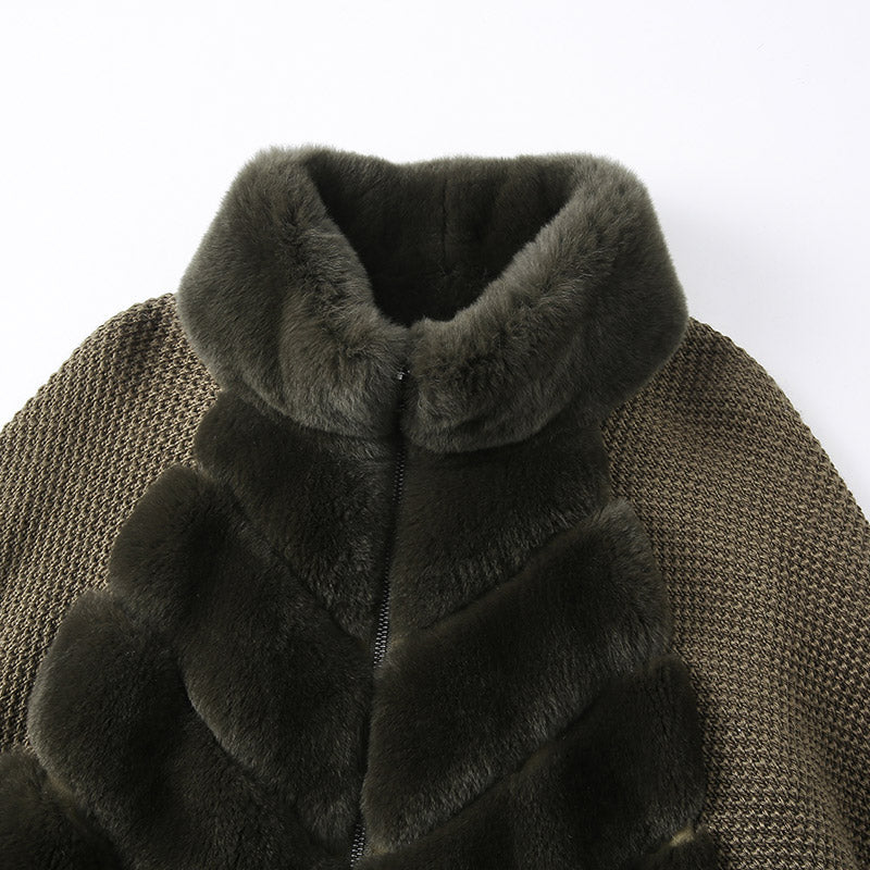 The Kava Khaki Rex Rabbit Bomber Coat