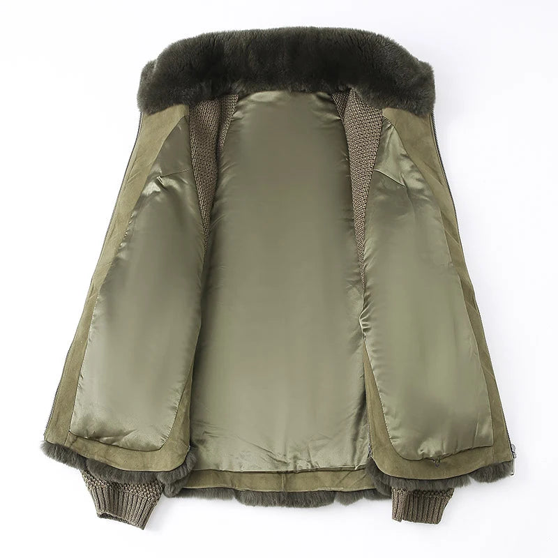 The Kava Khaki Rex Rabbit Bomber Coat